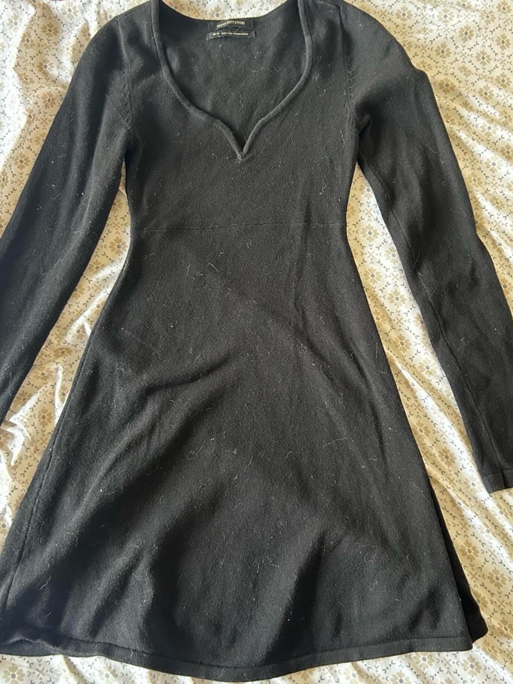 Urban Outfitters Black Long-Sleeve V-Neck Knit Dress